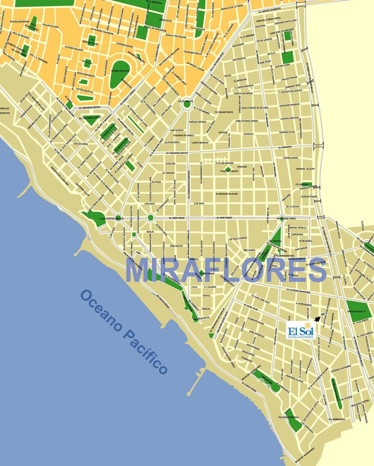 mapa de miraflores, Lima, peru